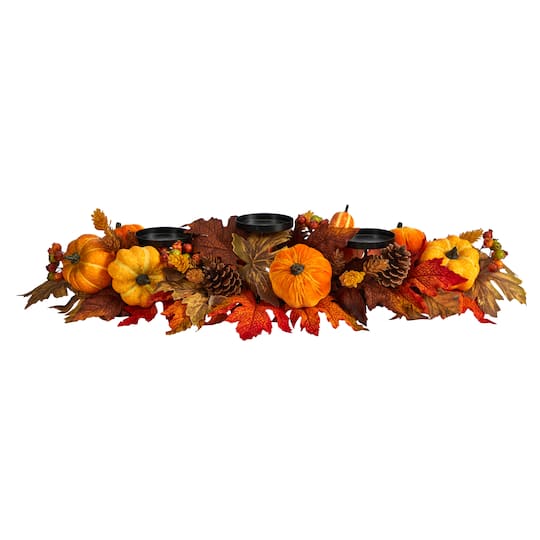 36" Maple Leaves, Pumpkin & Berries Fall Harvest Candelabrum Arrangement